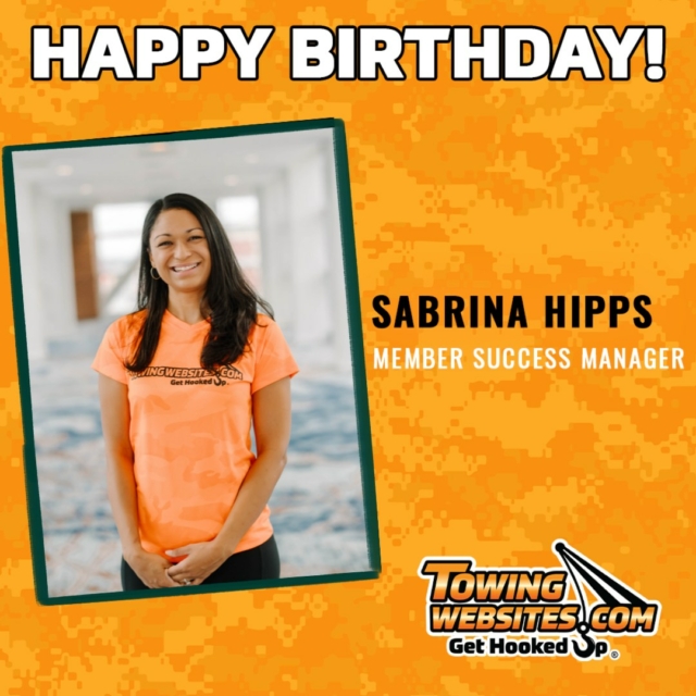 Please join us in celebrating Sabrina Hipps on her birthday! 🎉🧡

As our Member Success Manager, Sabrina is always focused on helping our Members succeed and feel supported every step of the way. She brings optimism, care, and a can-do attitude to every interaction, and we’re incredibly grateful to have her as part of the TowingWebsites.com team.

Happy Birthday, Sabrina! 🥳