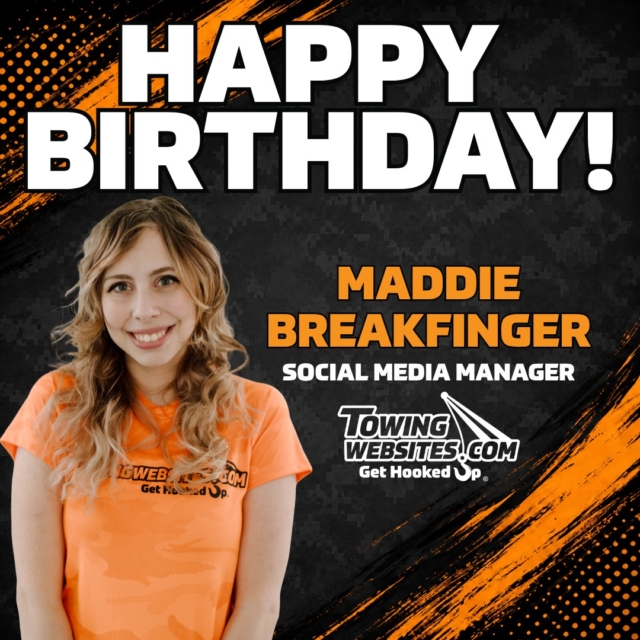 Join us in wishing a very Happy Birthday to Maddie Breakfinger, our amazing Social Media Manager! 🧡🥳

Maddie is incredibly creative, hardworking, and deeply invested in everything she does. She puts genuine care into every project and is always looking for ways to help our Members shine online. Her passion and dedication make her such an important part of the TowingWebsites.com team!

Happy Birthday, Maddie! We hope you have a wonderful day celebrating! 🎉